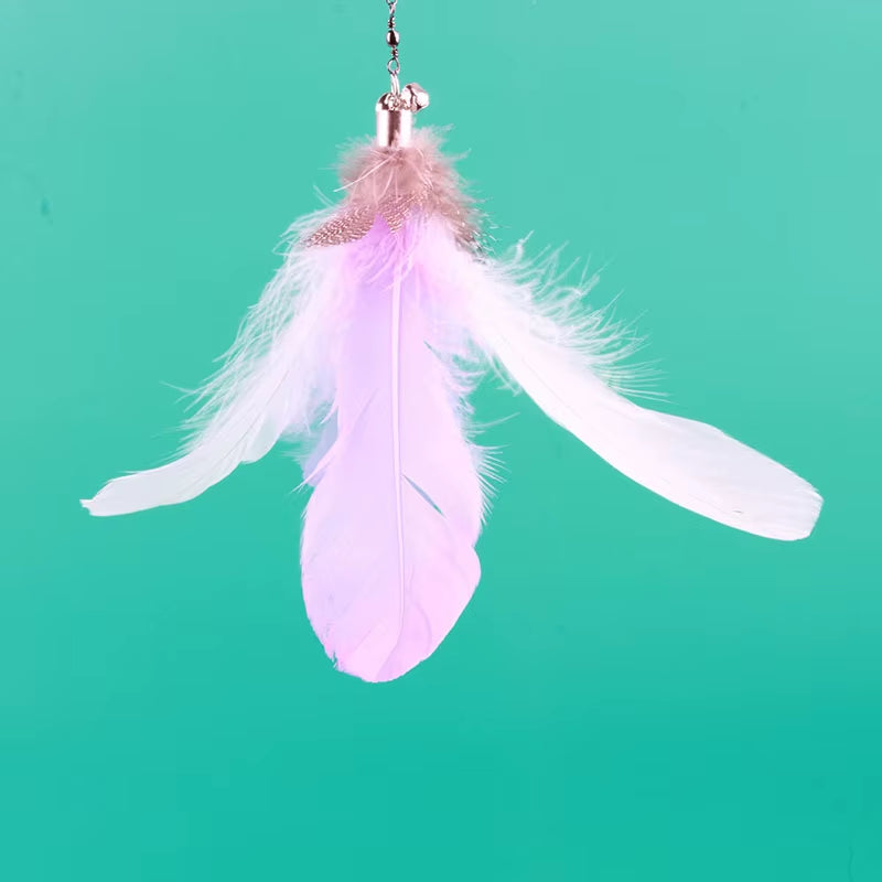 Funny Cat Toy Folorful Fluffy Feather with Bell Sucker Cat Stick Toy Kitten Play Interactive Detachable Teaser Wand Cat Supplies