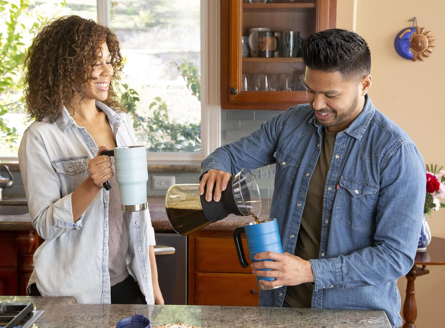 20 Oz Insulated Travel Mug - Stainless Steel Coffee Cup with Spill-Proof Flip Lid & Handle - Hot/Cold Car Tumbler - Marine