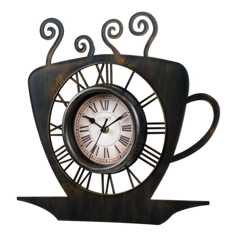 13 In. Brushed Bronze Latte Mug Quartz Analog Wall Clock