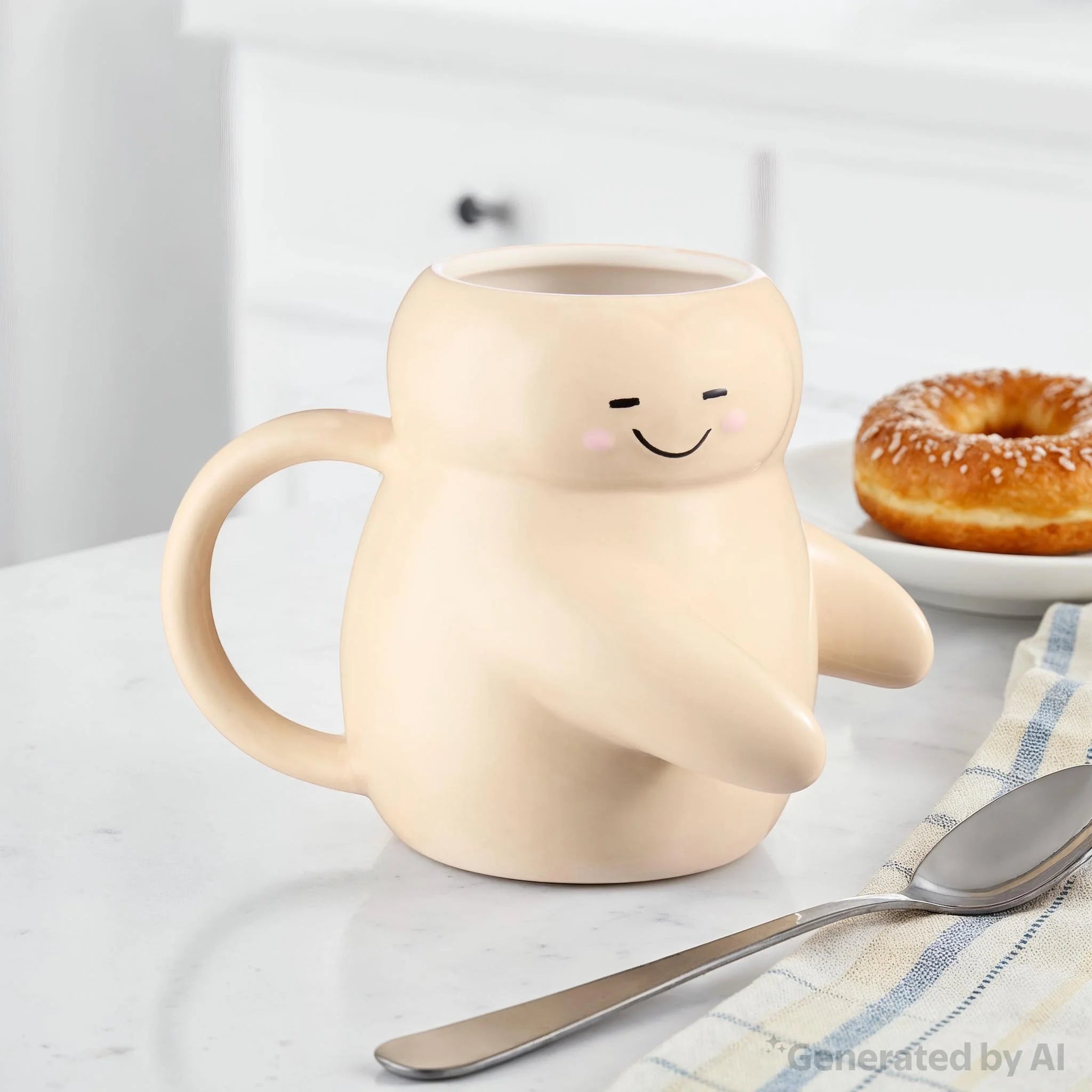 15.55 Oz Cream Sculpted Hug Earthenware Mug