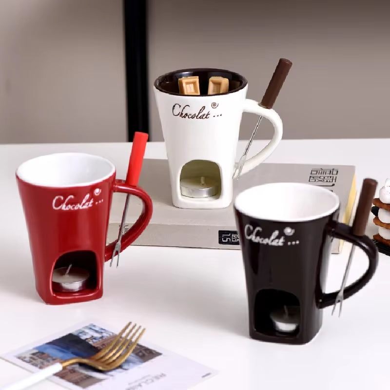 130ML European Candle Cup Cheese Chocolate Melting Ceramic Mug Heating Food Ceramic Mug with Fork Creative Coffee Mug Tableware