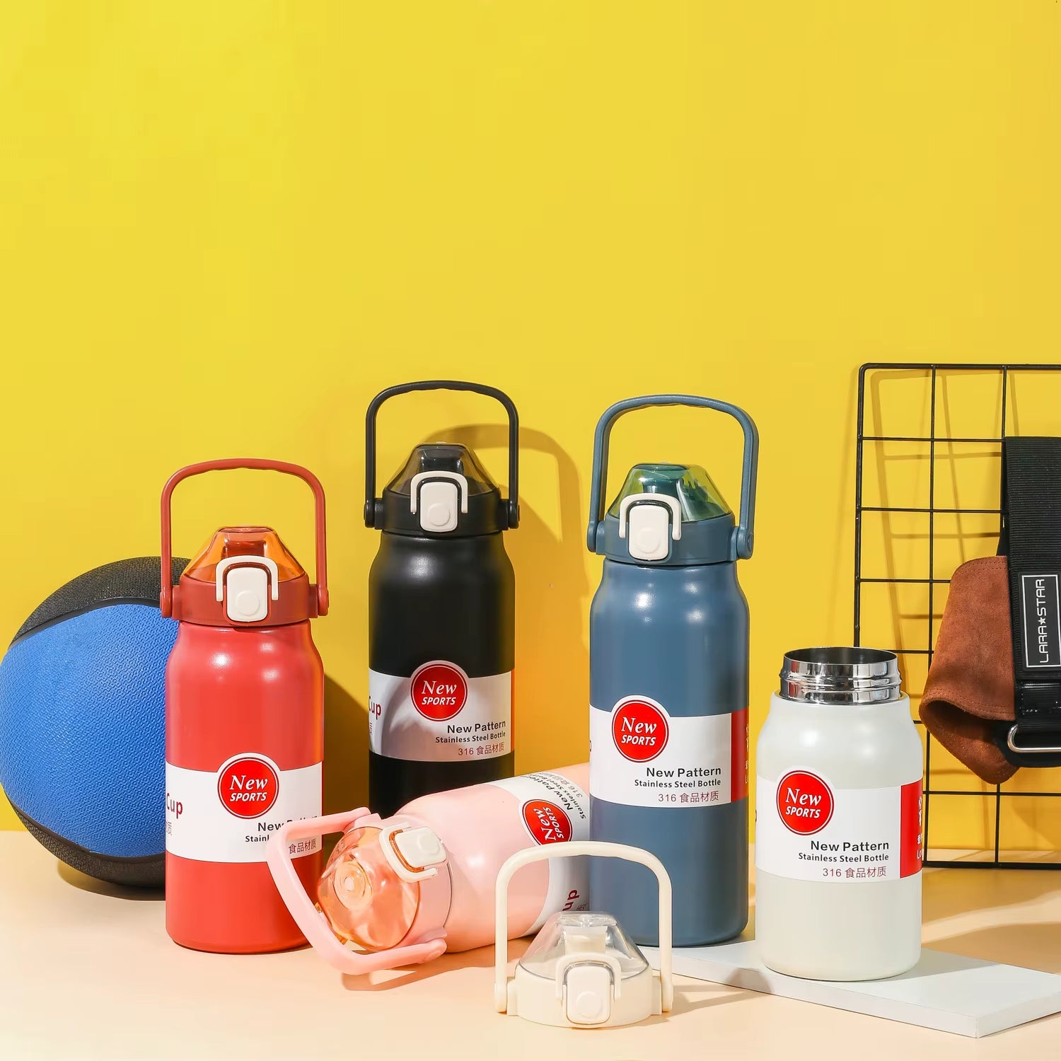 1.5L Large Capacity Thermos Water Bottle Outdoor Thermo Bottle Stainless Steel Thermoses Mug Portable Outdoor Cup with Straw Mug