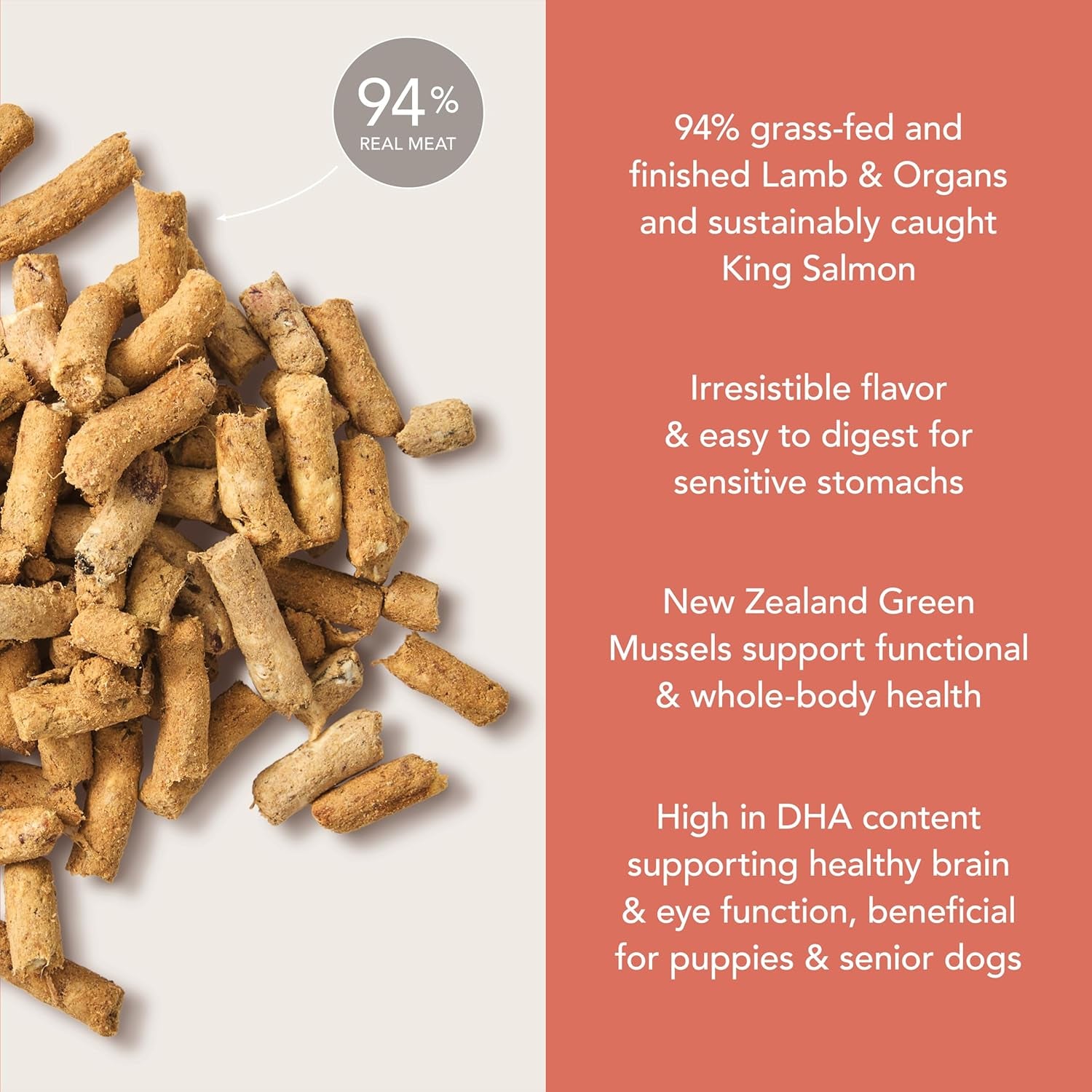 Lamb & King Salmon Freeze Dried Dog Food, High-Meat Natural Complete Meal or Meal Toppers for Dogs, Grass-Fed Lamb & King Salmon from New Zealand, Grain-Free, Gmo-Free, 3.5Oz