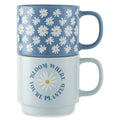 2 Pack Stacking Daisy Bloom and Where Planted Blue Mugs 14.2 Fl Oz, Stoneware