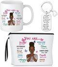 3 Pcs Christian Gifts for African American Women Bible Verse Makeup Bag Christian Pencil Pouch 11 Oz Religious Coffee Mug Inspirational Keychain Faith Based You Are Loved Gifts