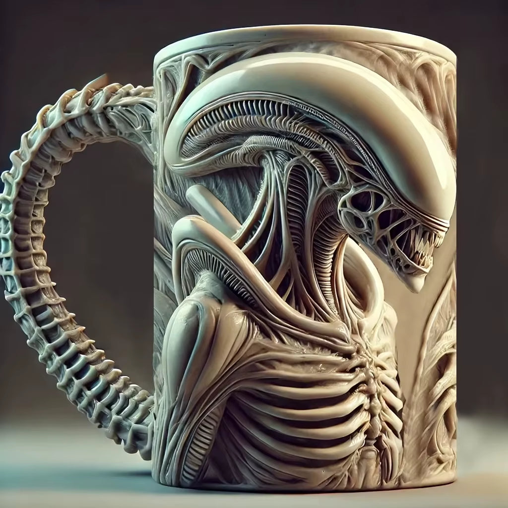 1PC New Xenomorph Mug 3D Flat Heat Transfer Alien Coffee Cup for Home and Office
