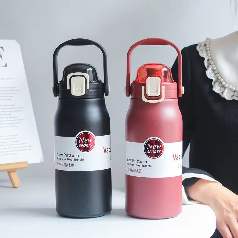 1.5L Large Capacity Thermos Water Bottle Outdoor Thermo Bottle Stainless Steel Thermoses Mug Portable Outdoor Cup with Straw Mug