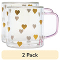 (2 Pack)  Double Wall Glass Coffee Mug,13.5 Ounces, Hearts