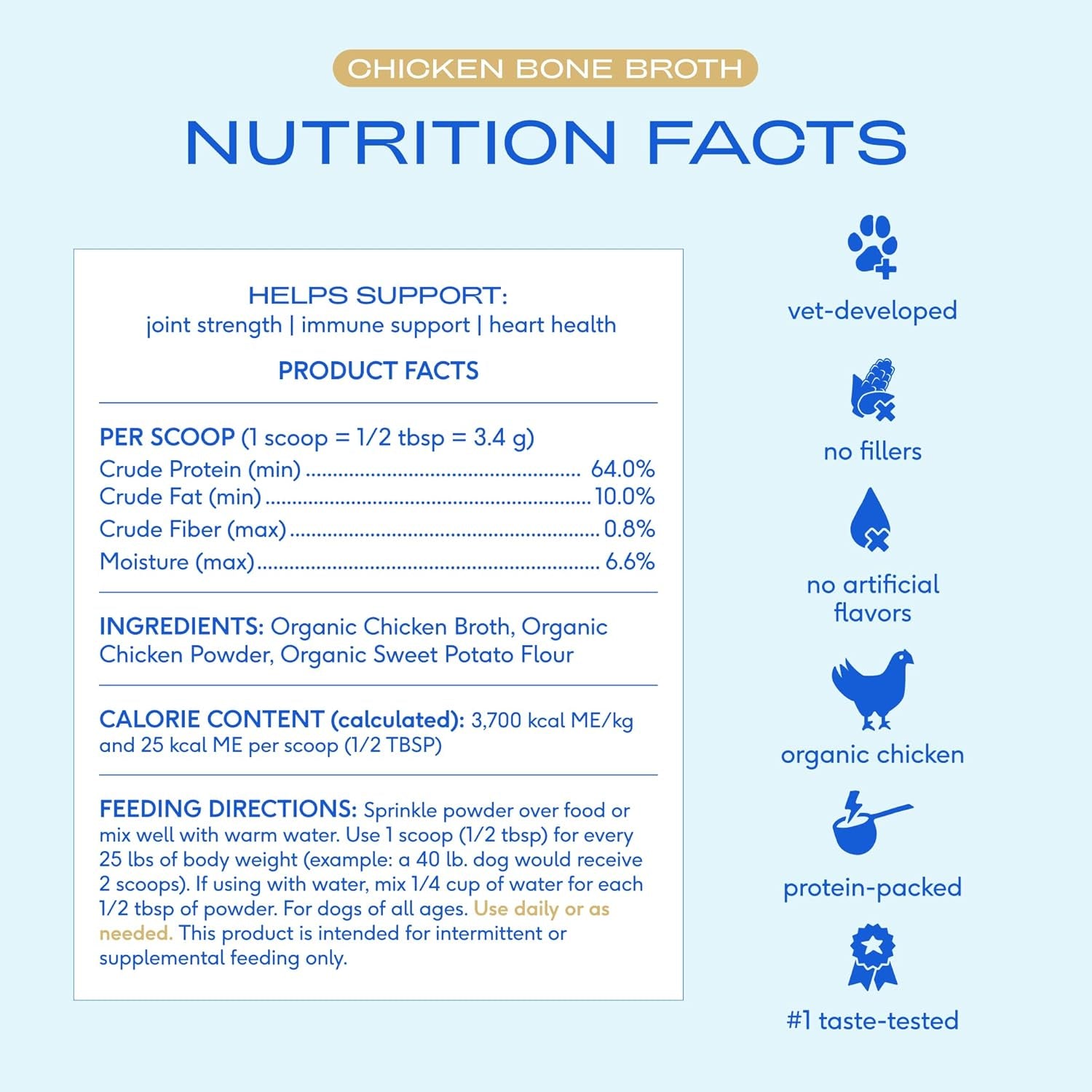 Bone Broth for Dogs and Cats - Chicken Bone Broth Powder Dog Food Toppers for Picky Eaters - Provides Extra Nutrition for Joint Strength, Immune Support & Heart Health - 96 Scoops