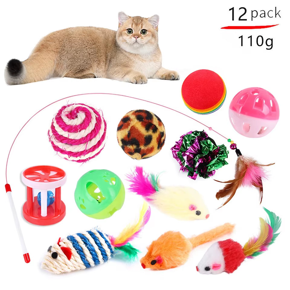 Dualpet Kitten Toys Variety Cat Toy Combination Set Cat Toy Funny Cat Stick Sisal Mouse Bell Ball Cat Supplies 20 Piece Set