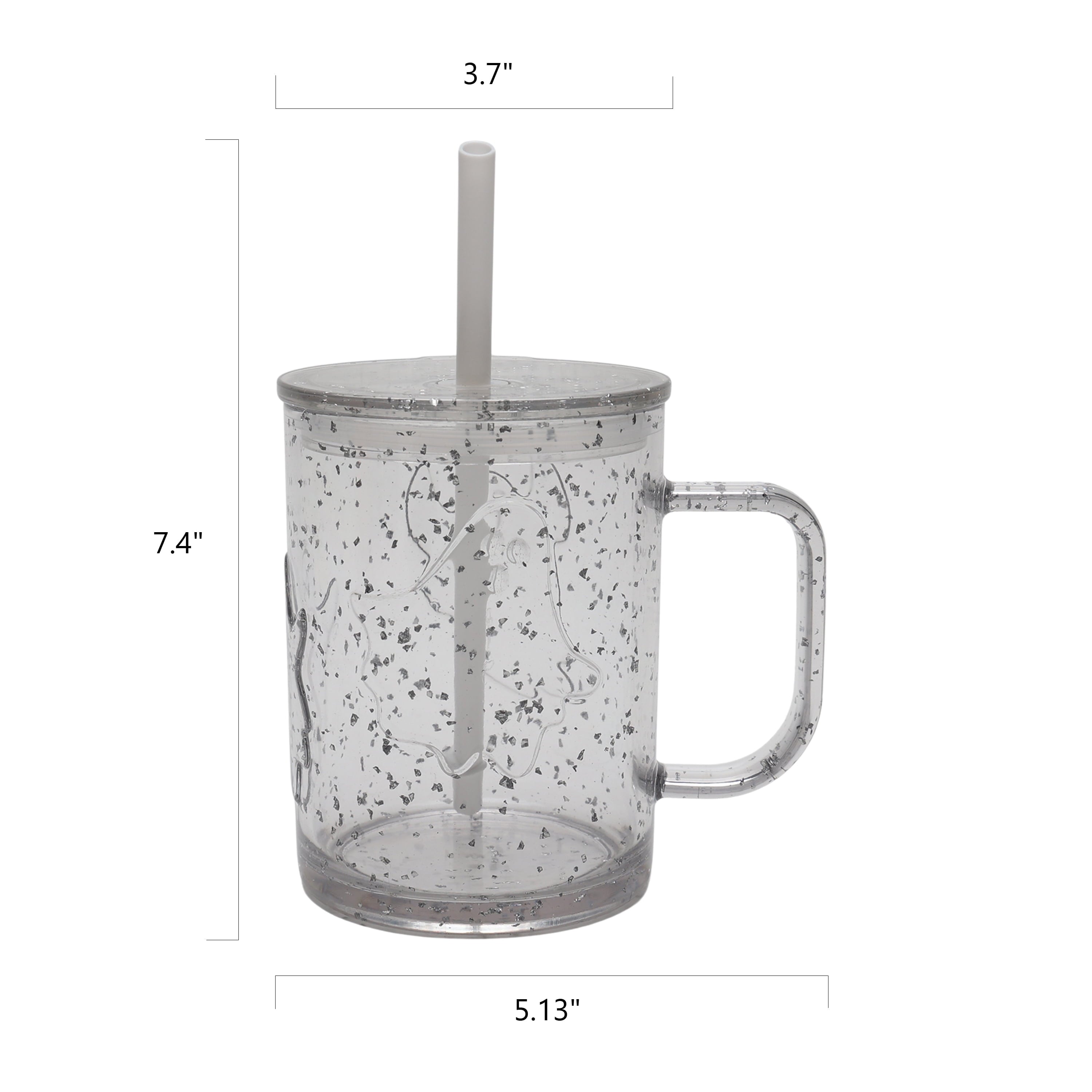 20-Ounce Clear Glitter Acrylic Ghost Mug with Lid & Straw, by