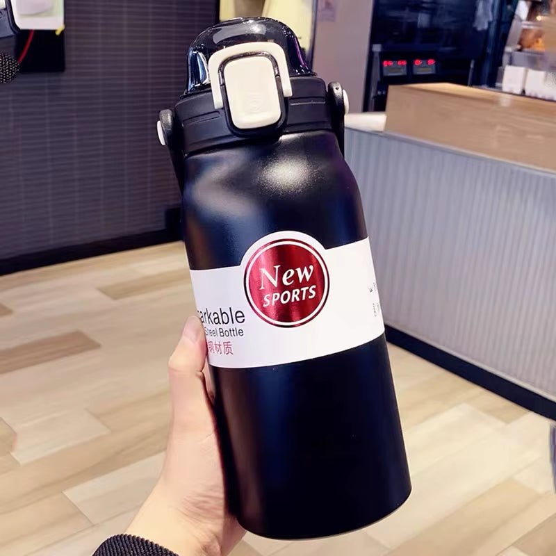 1.5L Large Capacity Thermos Water Bottle Outdoor Thermo Bottle Stainless Steel Thermoses Mug Portable Outdoor Cup with Straw Mug