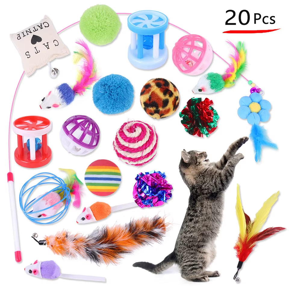 Dualpet Kitten Toys Variety Cat Toy Combination Set Cat Toy Funny Cat Stick Sisal Mouse Bell Ball Cat Supplies 20 Piece Set