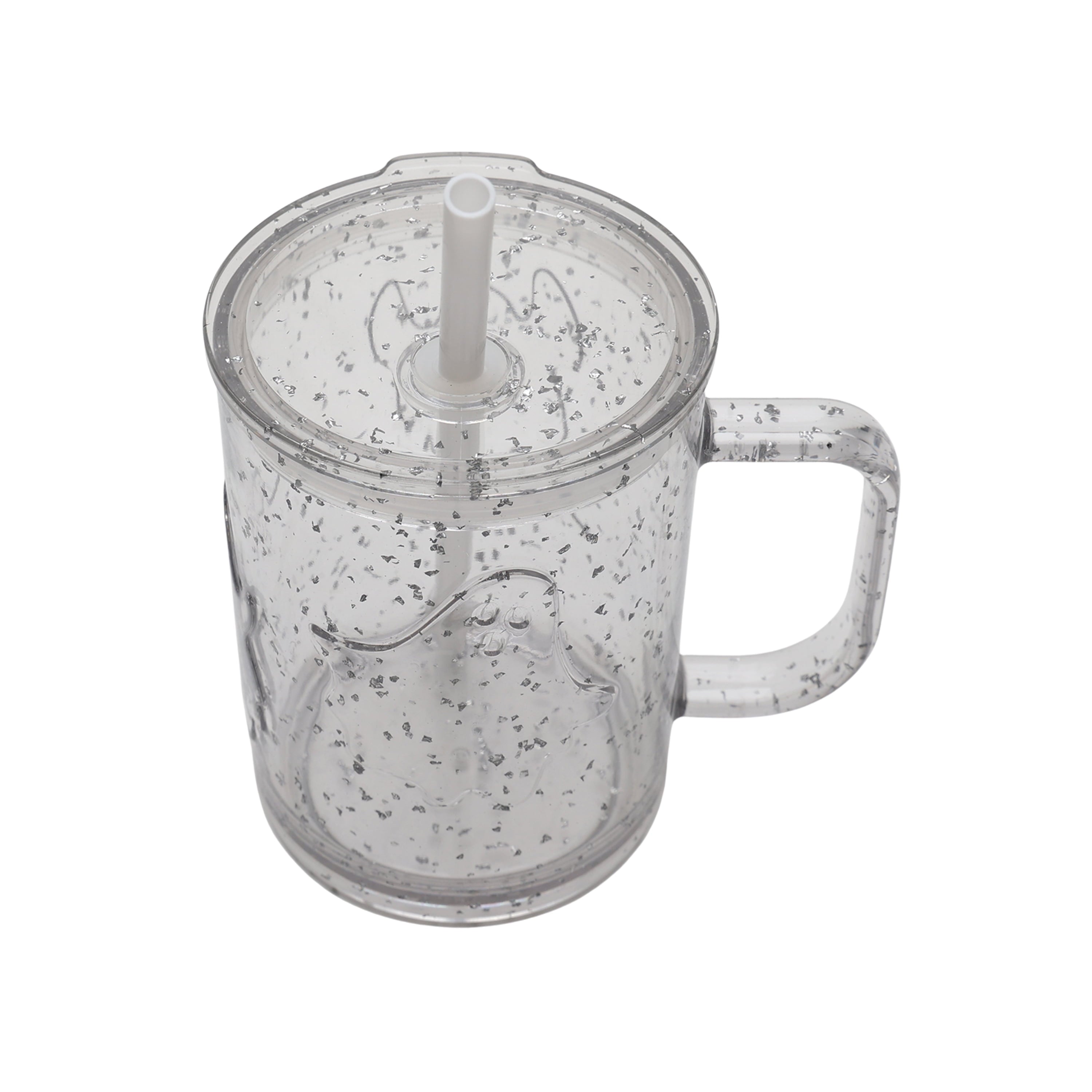 20-Ounce Clear Glitter Acrylic Ghost Mug with Lid & Straw, by