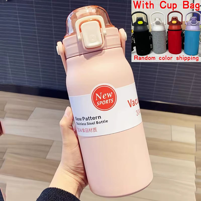 1.5L Large Capacity Thermos Water Bottle Outdoor Thermo Bottle Stainless Steel Thermoses Mug Portable Outdoor Cup with Straw Mug