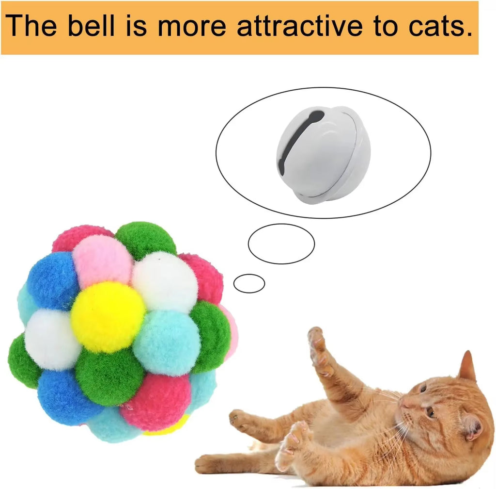 3/60Pcs Cat Toys Balls with Bells , Color Cat Pom Pom Balls,Tinsel Sparkle Balls,Interactive Toy for Indoor Cats Kitten