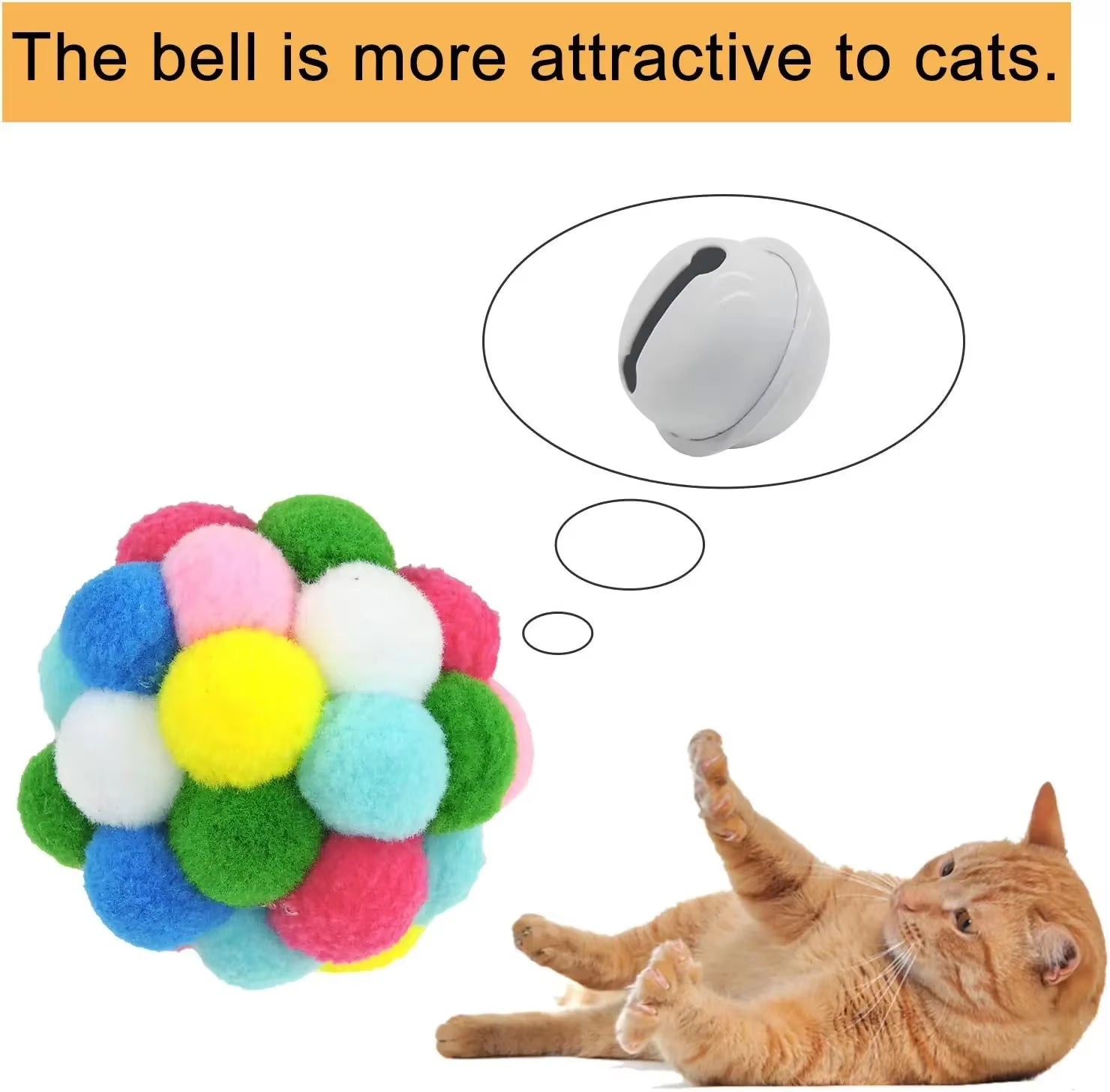 3/60Pcs Cat Toys Balls with Bells , Color Cat Pom Pom Balls,Tinsel Sparkle Balls,Interactive Toy for Indoor Cats Kitten