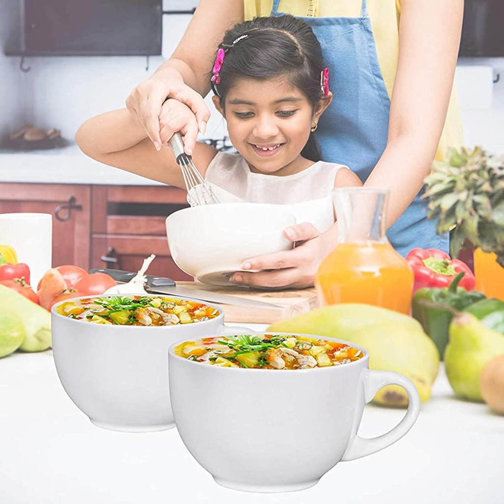 24 Oz White Coffee Mugs Set of 4 - Large Ceramic Mug with Handle for Coffee, Tea, Soup, and Cereal - Durable, Microwave, and Dishwasher Safe Soup Cups - Ideal for Hot or Cold Beverages