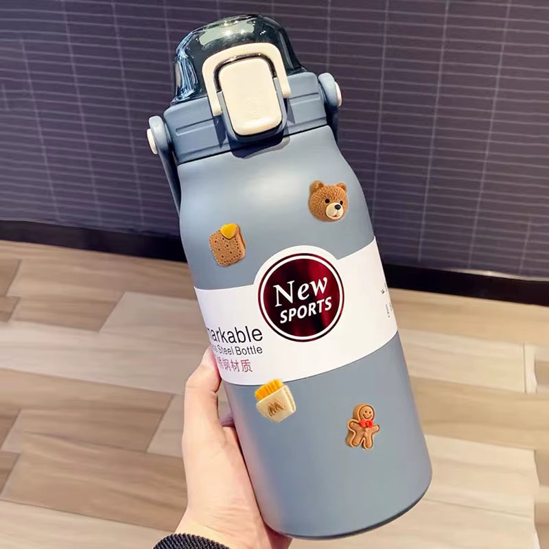 1.5L Large Capacity Thermos Water Bottle Outdoor Thermo Bottle Stainless Steel Thermoses Mug Portable Outdoor Cup with Straw Mug