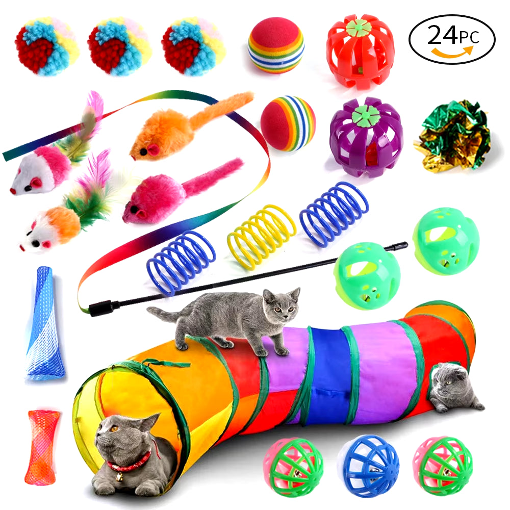 Dualpet Kitten Toys Variety Cat Toy Combination Set Cat Toy Funny Cat Stick Sisal Mouse Bell Ball Cat Supplies 20 Piece Set