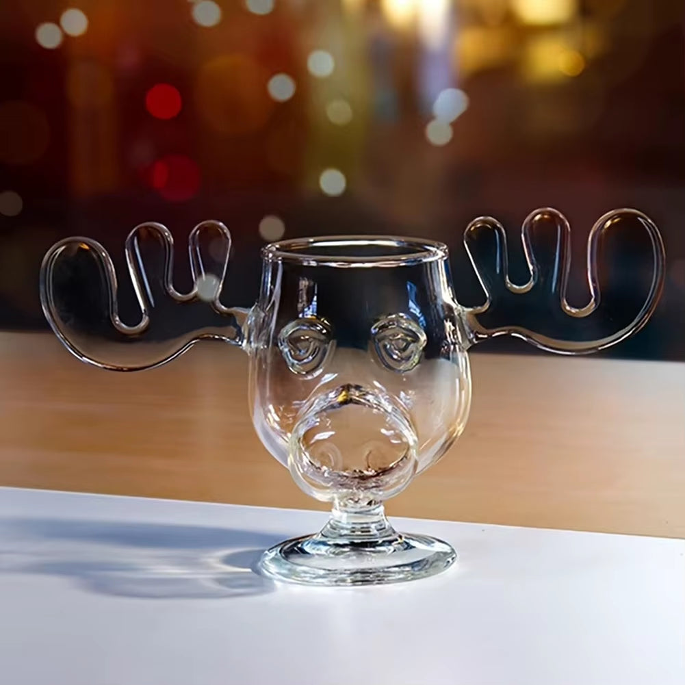 1/2/3PCS Christmas Elk Glass Cup 8Oz Milk Moose Mug Christmas Reindeer Head Beer Water Cup Xmas Holiday Party Drinkware Gifts