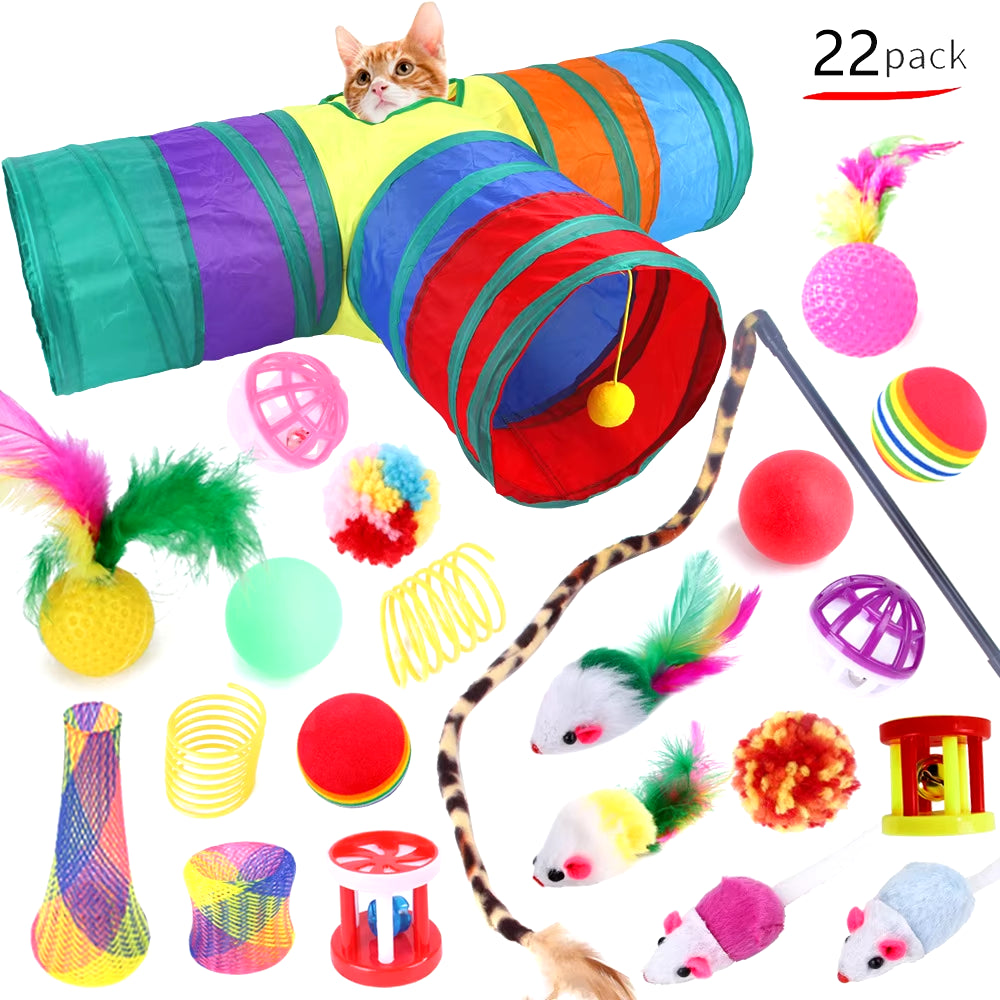 Dualpet Kitten Toys Variety Cat Toy Combination Set Cat Toy Funny Cat Stick Sisal Mouse Bell Ball Cat Supplies 20 Piece Set