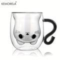 1PCS Cute Cat Mugs Double Vacuum Cute Tea Cups with Handle 250Ml Glass Cat Coffee Mug Temperature Resistant Glass Water Milk Mug