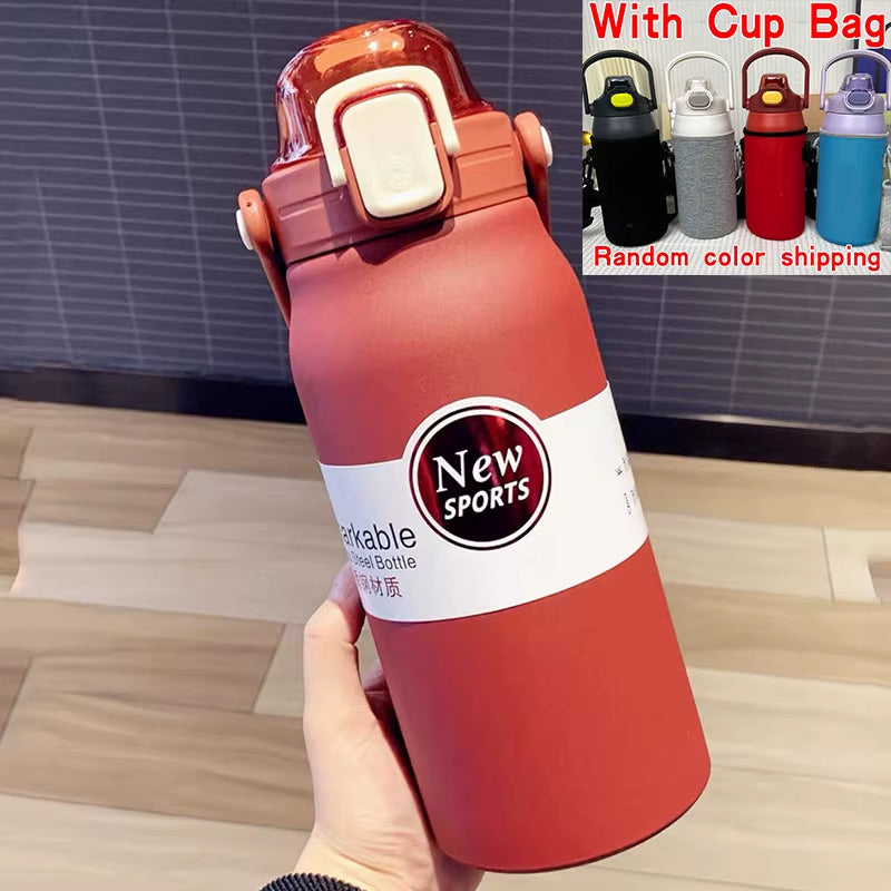 1.5L Large Capacity Thermos Water Bottle Outdoor Thermo Bottle Stainless Steel Thermoses Mug Portable Outdoor Cup with Straw Mug