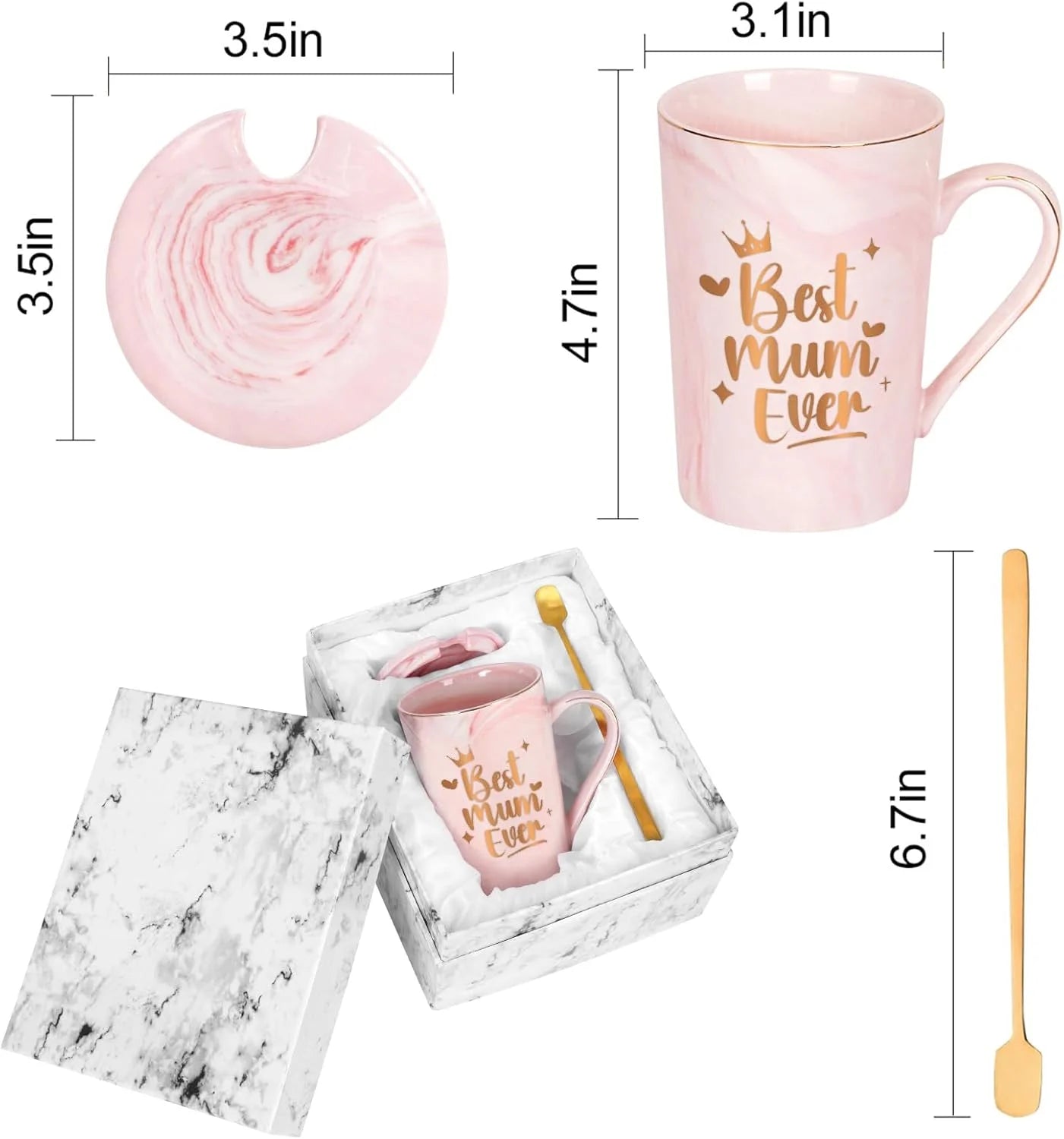 14 Oz Pink Best Mum Ever Gifts, Mum Gifts from Daughter Son Kids Coffee Mug, Best Mum Gifts for Christmas Mothers Day