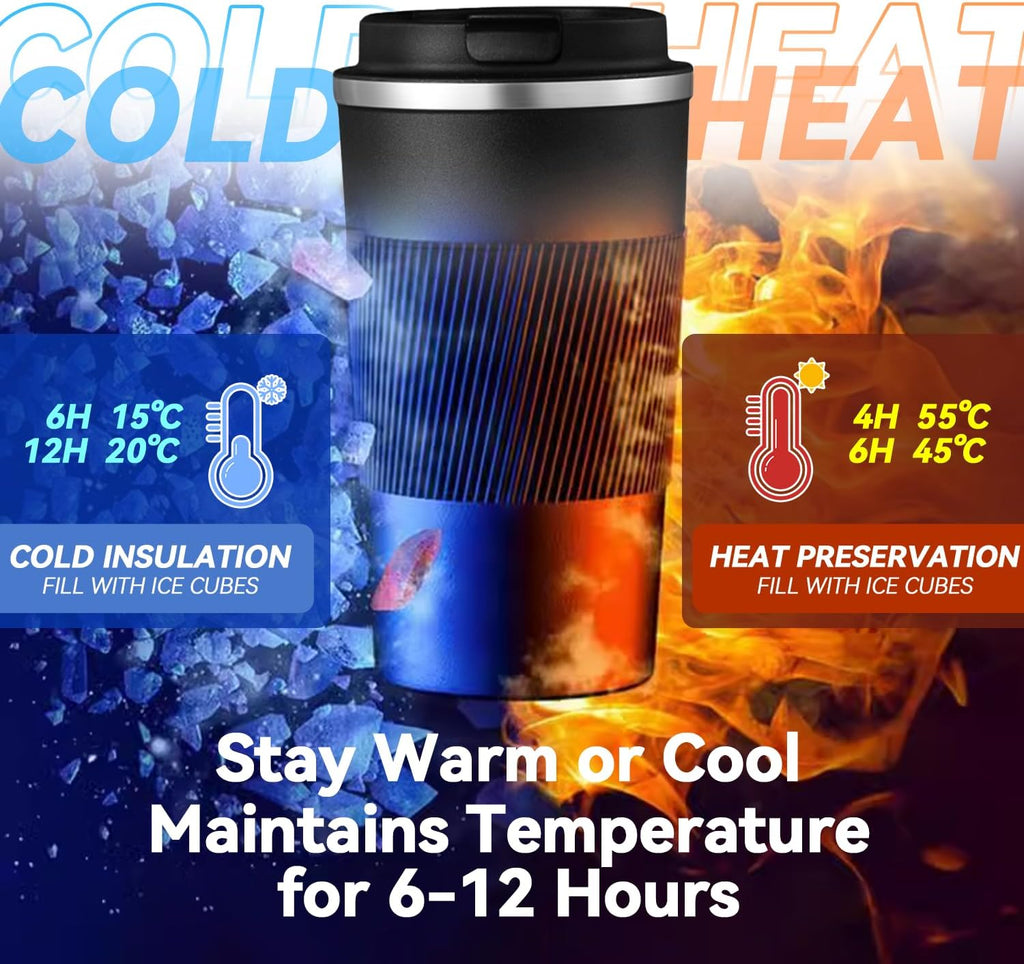 12Oz Insulated Travel Coffee Mug Spill-Proof Lid Stainless Steel Tumbler Black