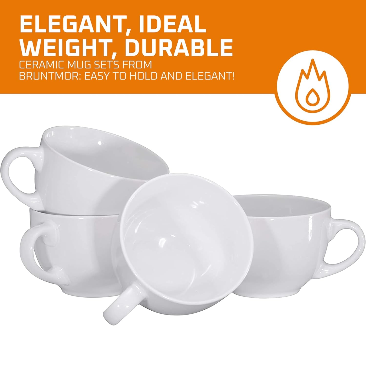 24 Oz White Coffee Mugs Set of 4 - Large Ceramic Mug with Handle for Coffee, Tea, Soup, and Cereal - Durable, Microwave, and Dishwasher Safe Soup Cups - Ideal for Hot or Cold Beverages