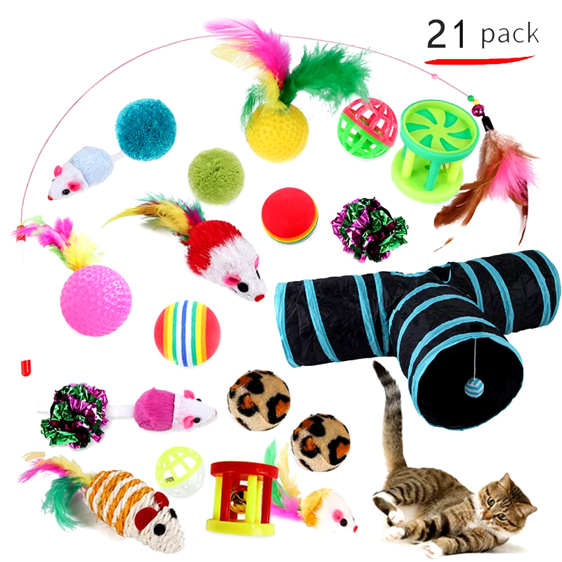 Dualpet Kitten Toys Variety Cat Toy Combination Set Cat Toy Funny Cat Stick Sisal Mouse Bell Ball Cat Supplies 20 Piece Set