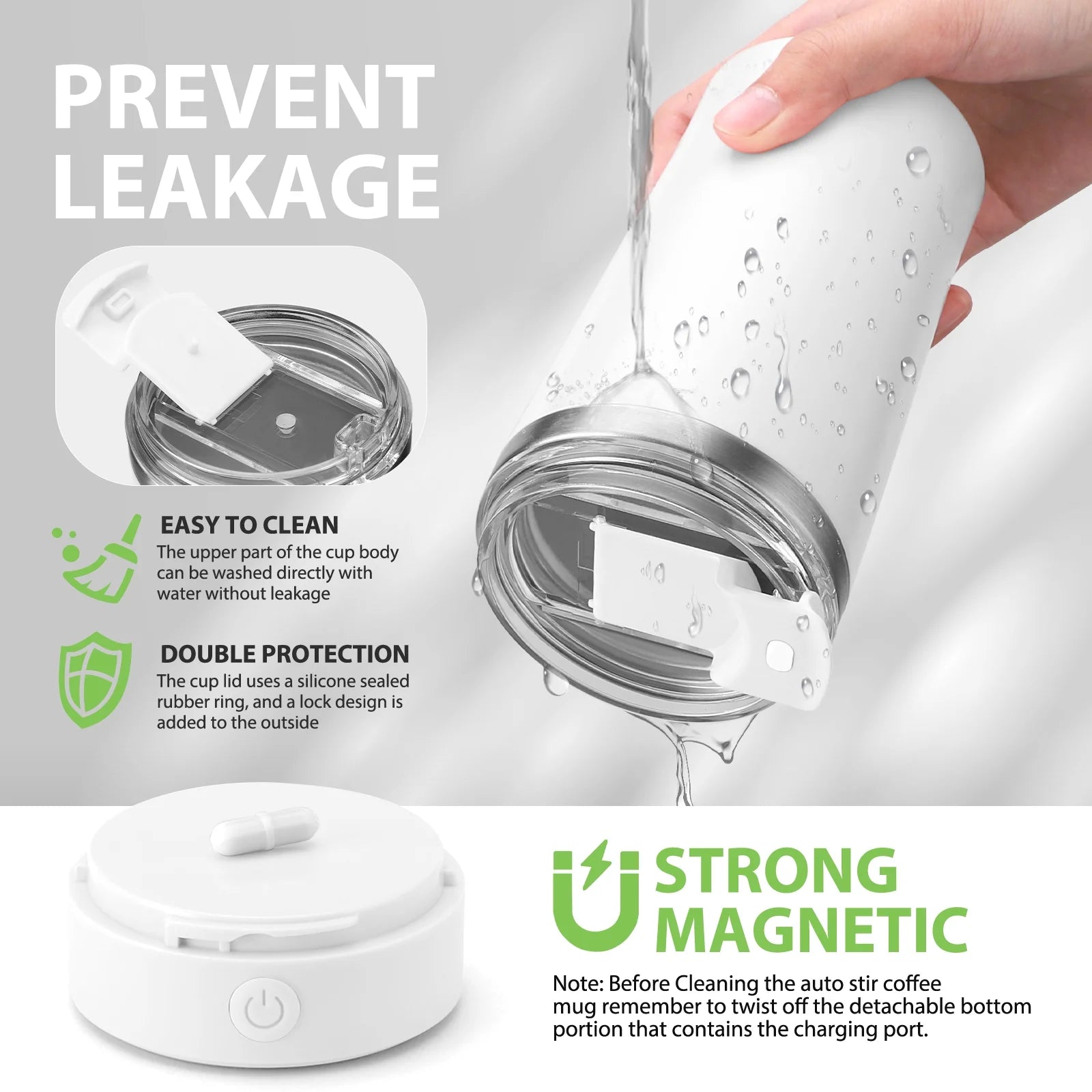 Self Stirring Mug with Lid Electric High Speed Mixing Rechargeable Automatic Magnetic Stirring Coffee Mug(White- 13.5 Oz.)