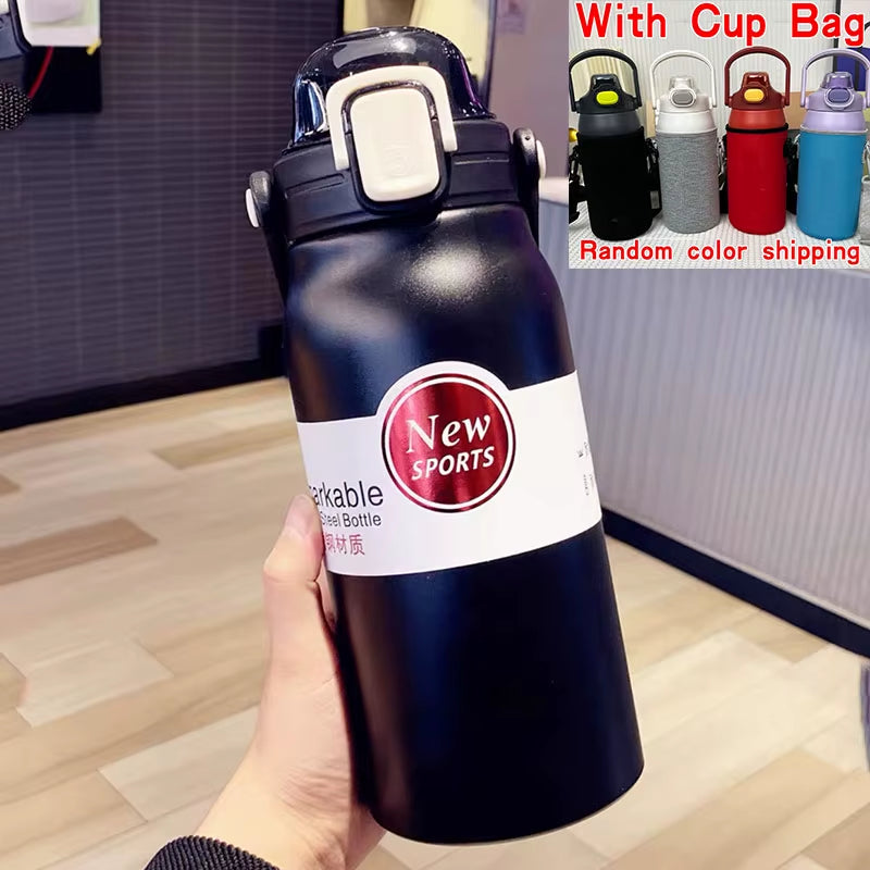 1.5L Large Capacity Thermos Water Bottle Outdoor Thermo Bottle Stainless Steel Thermoses Mug Portable Outdoor Cup with Straw Mug