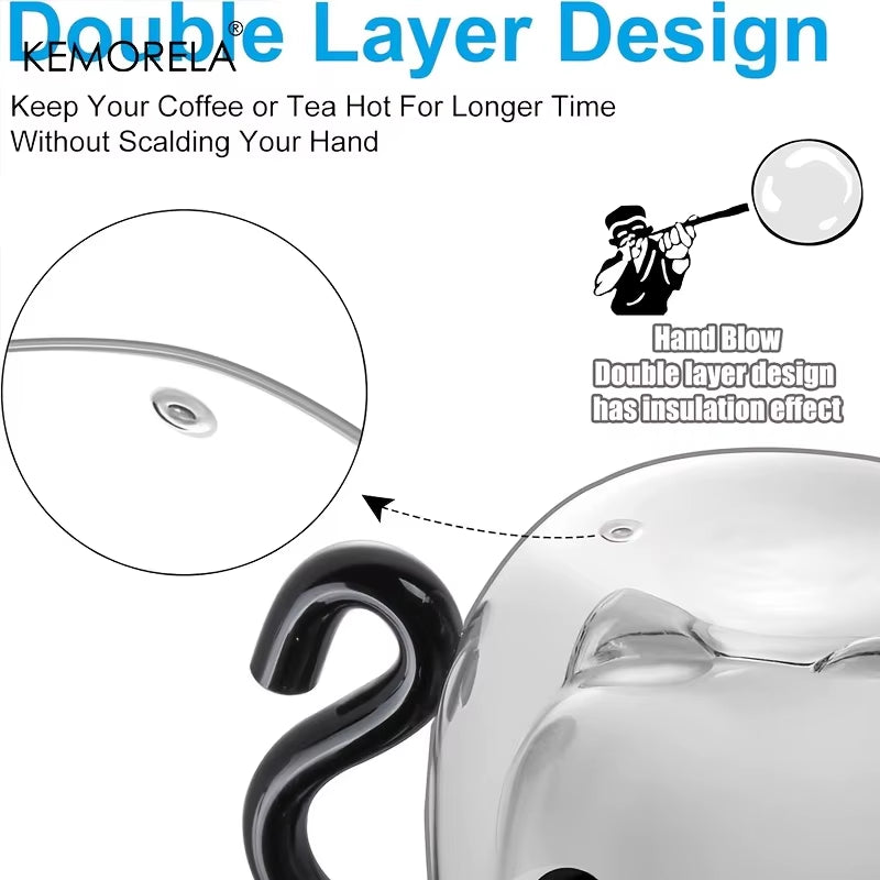 1PCS Cute Cat Mugs Double Vacuum Cute Tea Cups with Handle 250Ml Glass Cat Coffee Mug Temperature Resistant Glass Water Milk Mug