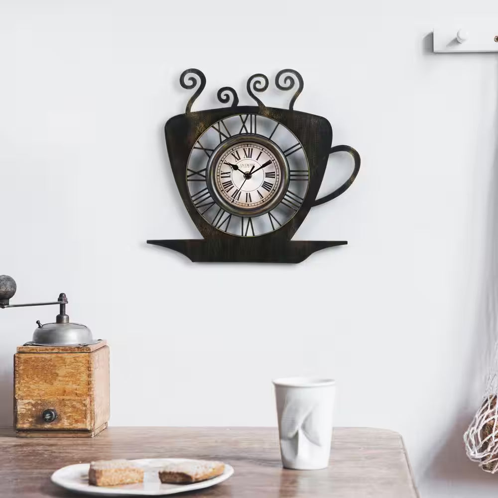 13 In. Brushed Bronze Latte Mug Quartz Analog Wall Clock