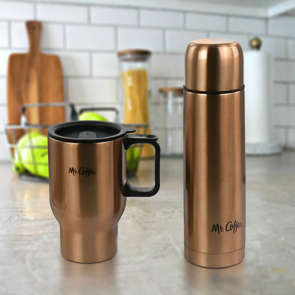 2 Piece 15 Fluid Ounce Thermal Bottle and Travel Mug in Copper