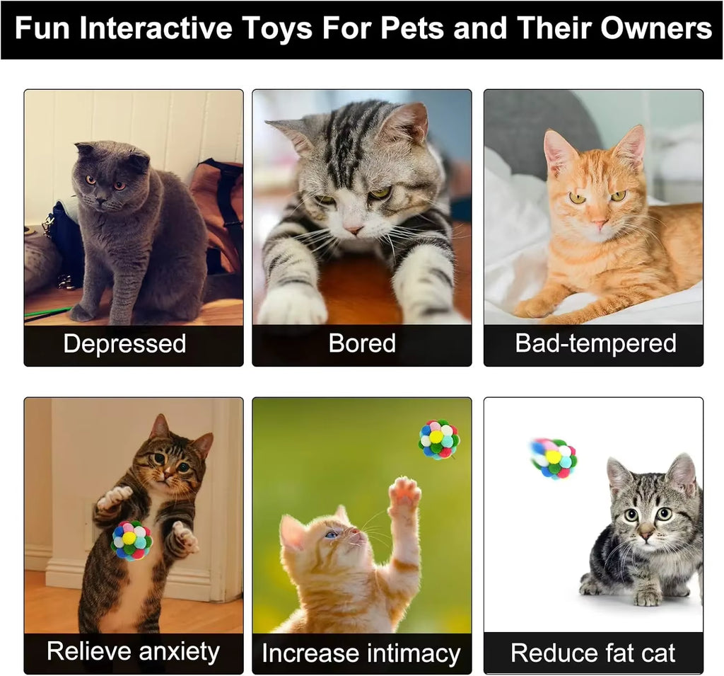 3/60Pcs Cat Toys Balls with Bells , Color Cat Pom Pom Balls,Tinsel Sparkle Balls,Interactive Toy for Indoor Cats Kitten