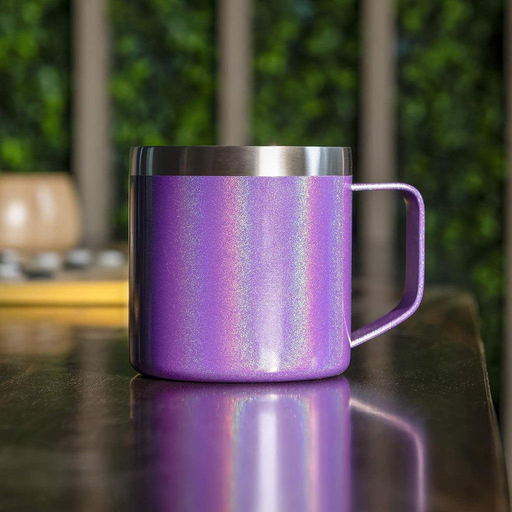 14Oz Coffee Mug with Handle, Vacuum Insulated Coffee Mug with Lid, Double Wall Stainless Steel Travel Tumbler Mug (Glitter Black 1 Pack)