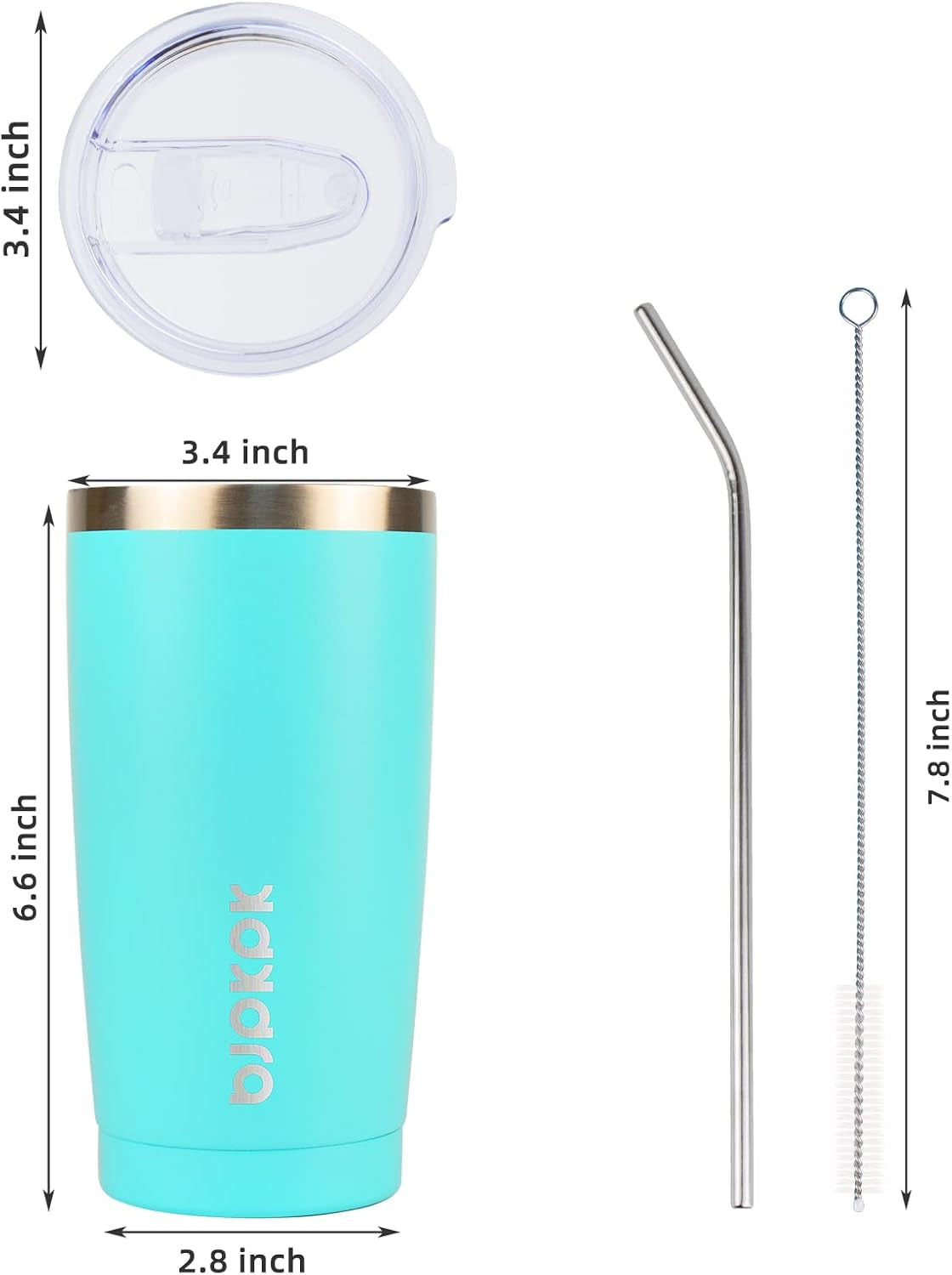 20 Oz Tumbler with Lid and Straw Stainless Steel Ice Coffee Tumblers Vacuum Insulated Travel Thermal Cup,Turquoise