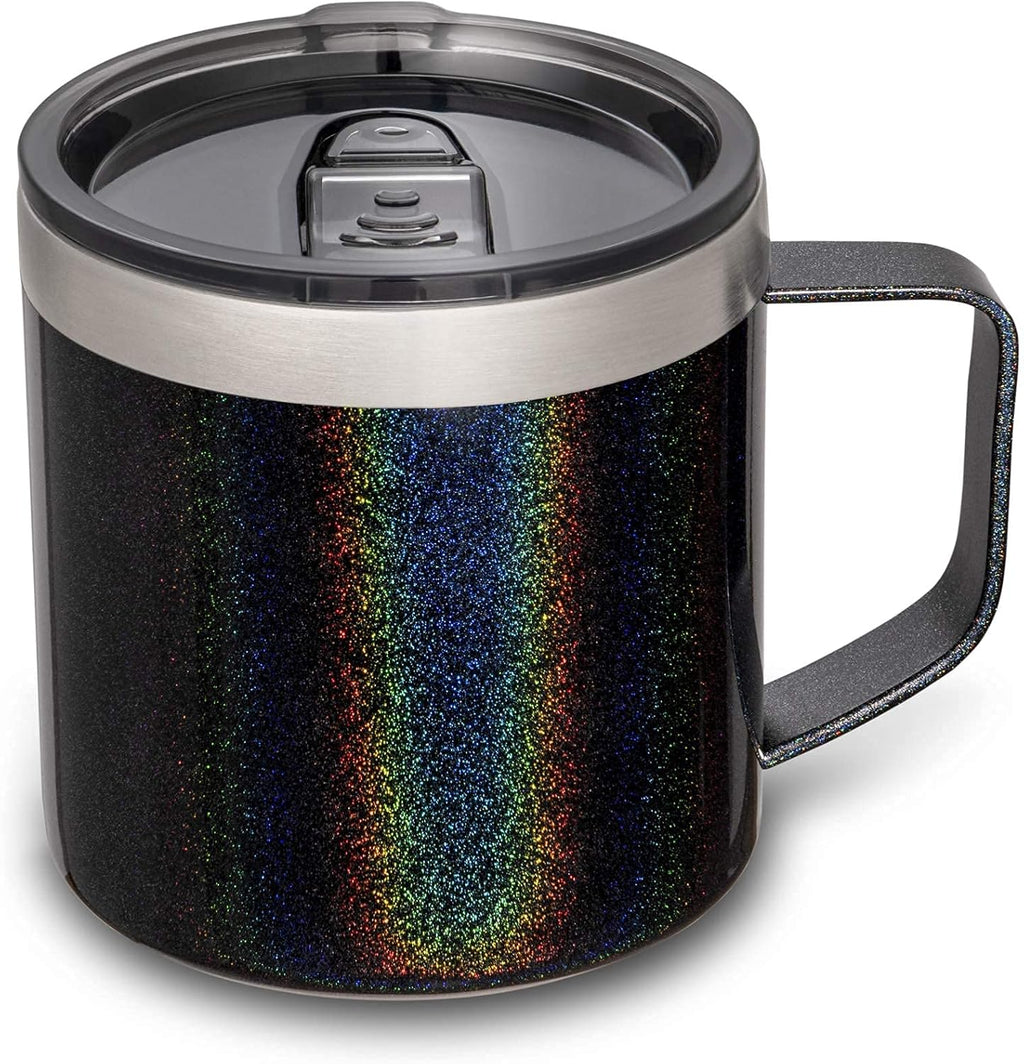 14Oz Coffee Mug with Handle, Vacuum Insulated Coffee Mug with Lid, Double Wall Stainless Steel Travel Tumbler Mug (Glitter Black 1 Pack)