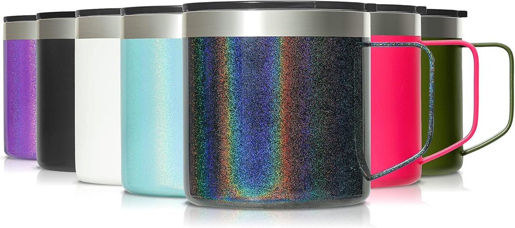 14Oz Coffee Mug with Handle, Vacuum Insulated Coffee Mug with Lid, Double Wall Stainless Steel Travel Tumbler Mug (Glitter Black 1 Pack)
