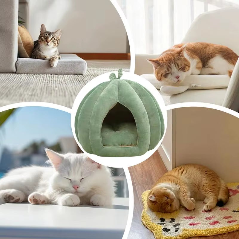 Pumpkin Cat Bed Pet House Enclosed Cat Nest Deep Sleep Comfort in Winter Cat Bed Pets Tent for Kittens Small Dogs Pet Supply