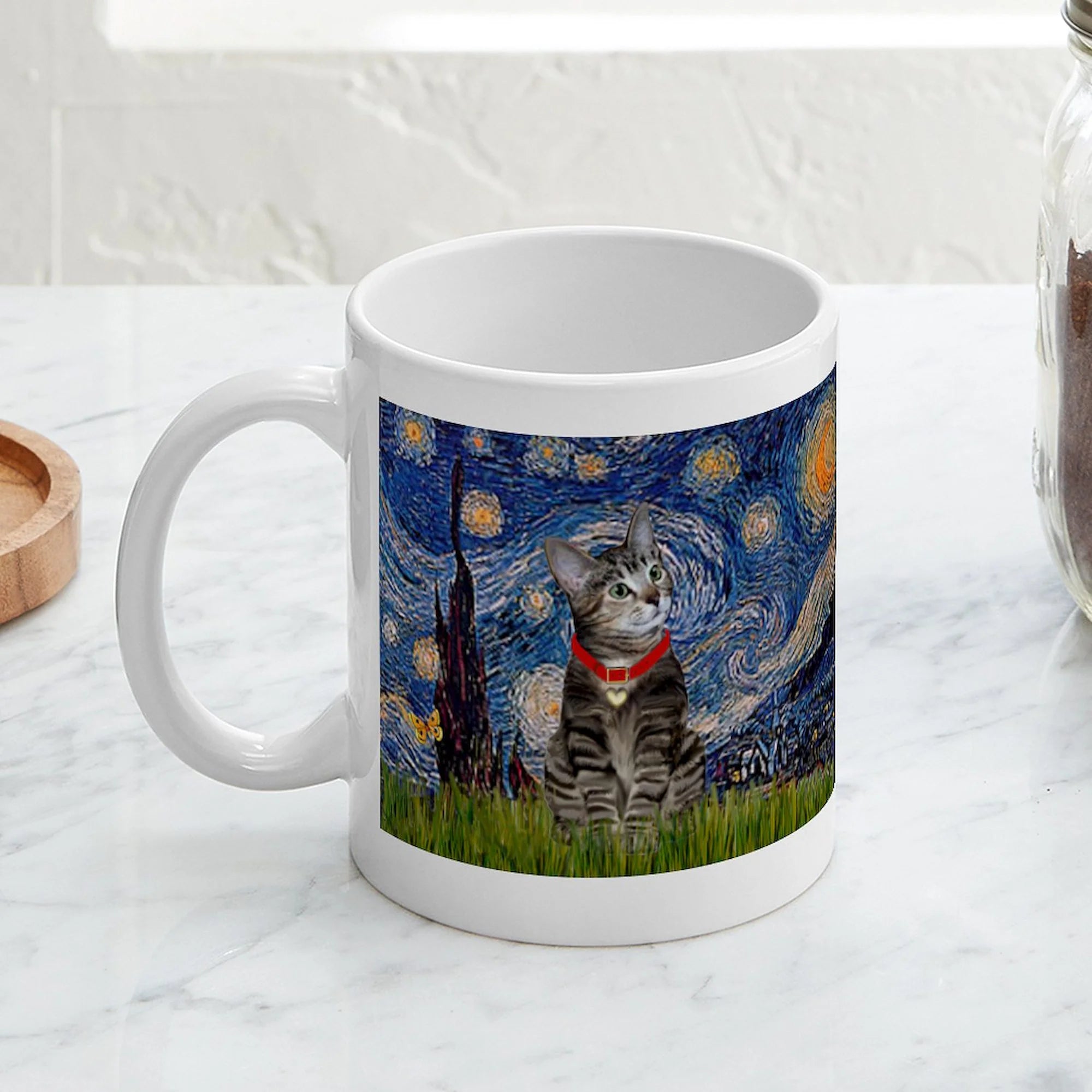 - Starry Night / Tiger Cat Mug - 11 Oz Ceramic Mug - Novelty Coffee Tea Cup