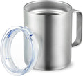 12Oz Insulated Coffee Mug with Handle, Stainless Steel Mug with Lid, Double Wall Vacuum Coffee Cup, Powder Coated Travel Mug, Thermal Mug Keep Coffee Hot or Cold (Silver, 1 Pack)