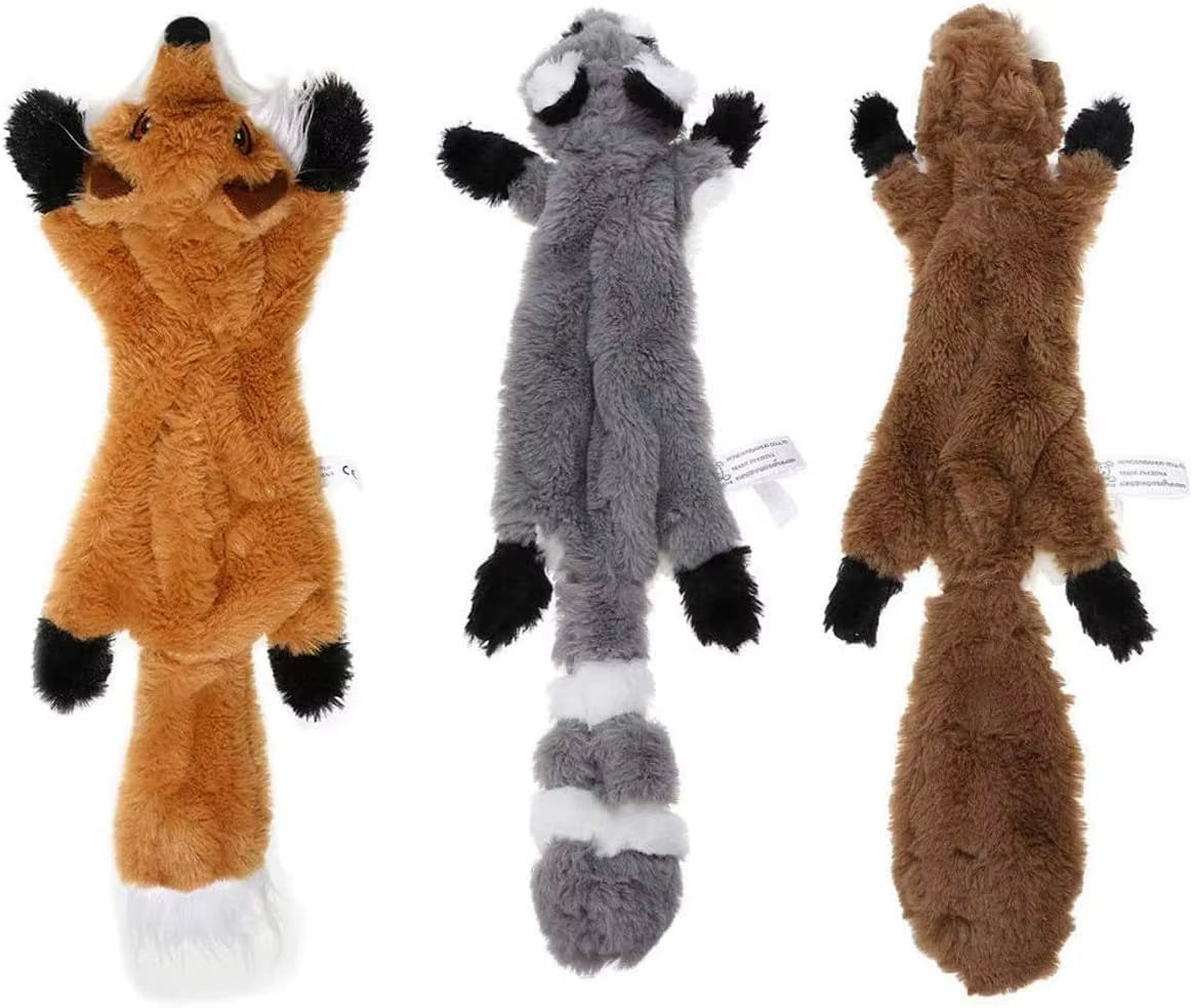 Plush Dog Toys Squirrel Raccoon Fox 18 Inch Stuffing Free Squeaky for Small Medium Dogs No Stuffing with Squeakers Dog Chew Toy