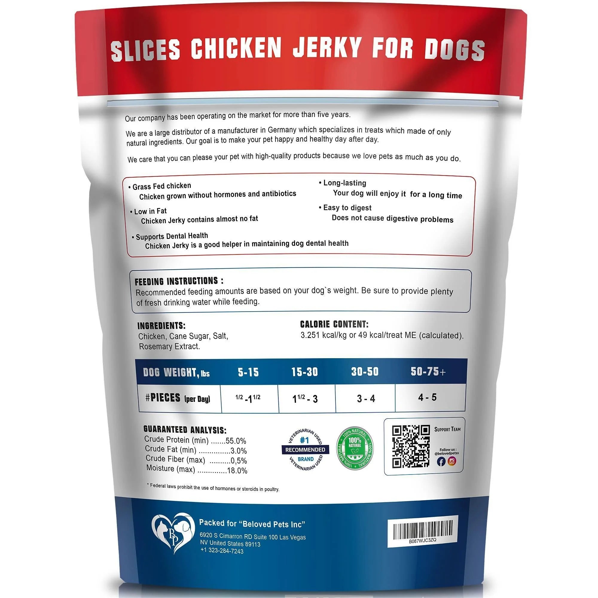 Premium Grain-Free Chicken Jerky Dog Treats - 1.5 Lb Organic Human-Grade Snacks for Your Pup