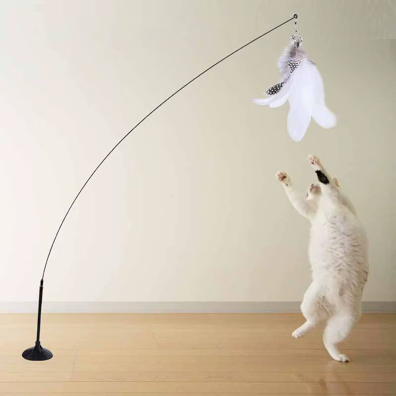 Funny Cat Toy Folorful Fluffy Feather with Bell Sucker Cat Stick Toy Kitten Play Interactive Detachable Teaser Wand Cat Supplies