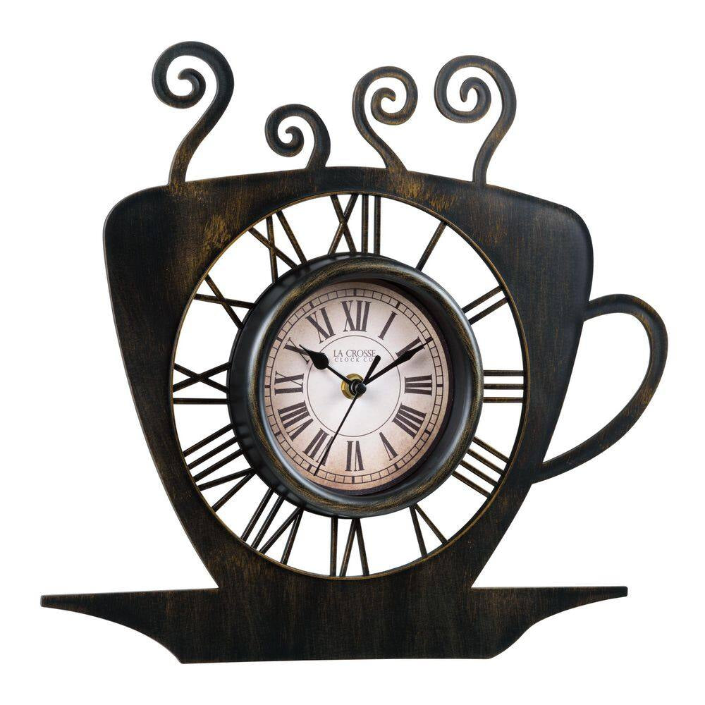 13 In. Brushed Bronze Latte Mug Quartz Analog Wall Clock