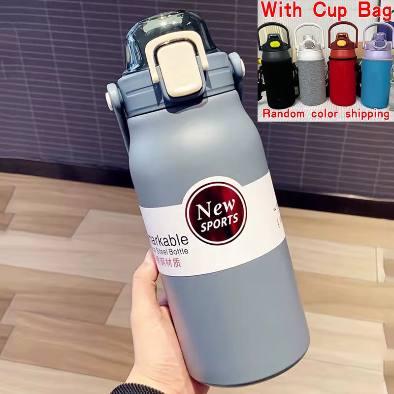 1.5L Large Capacity Thermos Water Bottle Outdoor Thermo Bottle Stainless Steel Thermoses Mug Portable Outdoor Cup with Straw Mug